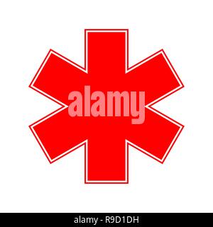 Medical symbol of the emergency in flat style. Vector illustration. Red Medical symbol isolated Stock Vector