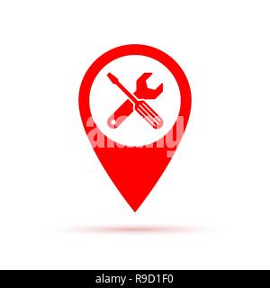 Map pointer with service symbol. Vector illustration. Service location icon Stock Vector
