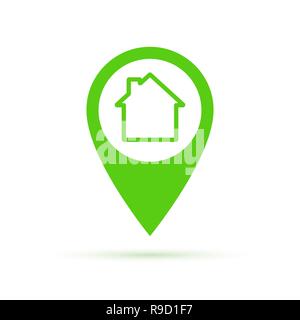 Map pointer with house symbol. Vector illustration. Home location icon Stock Vector