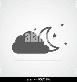 The moon and stars behind a cloud. Vector illustration. Gray weather icon Stock Vector