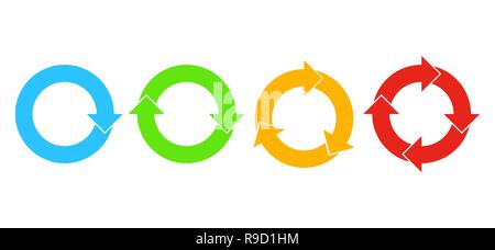 Set of flat circle arrows. Vector illustration. Refresh or reload arrows for infographic. Stock Vector