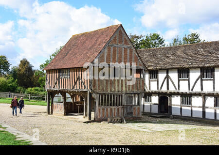 Timber-framed buildings, Market Square, Weald & Downland Living Museum, Town Lane, Singleton, West Sussex, England, United Kingdom Stock Photo