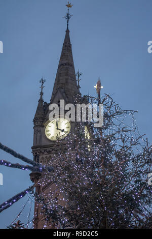 Christmas tree by Haymarket Memorial Clock Tower in the centre of the city Stock Photo