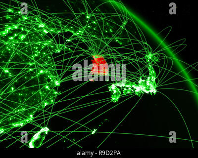 South Korea on green model of planet Earth with network representing ...
