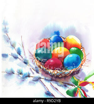 Easter eggs in baskit1 Stock Photo