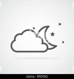 The moon and stars behind a cloud. Vector illustration. Gray weather icon Stock Vector