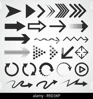Big set of black arrows. Vector illustration. Arrows collection isolated on light background. Stock Vector