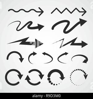 Big set of black arrows. Vector illustration. Arrows collection isolated on light background. Stock Vector