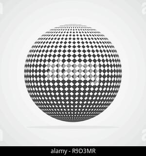 Abstract dotted sphere. Vector illustration. 3d halftone dot effect. Black dots in white background. Stock Vector