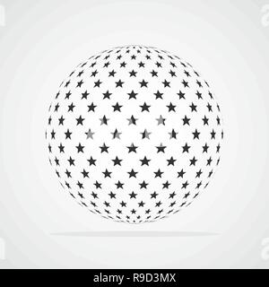 Abstract dotted sphere. Vector illustration. 3d halftone dot effect. Black dots in white background. Stock Vector