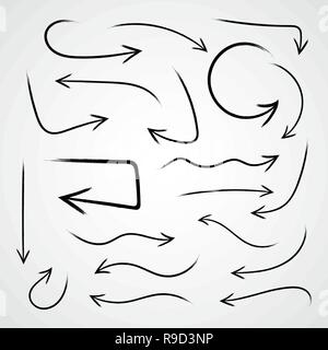 Set of hand drawn arrows. Vector illustration. Grunge sketch of arrows isolated Stock Vector