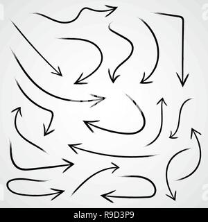 Set of hand drawn arrows. Vector illustration. Grunge sketch of arrows isolated Stock Vector