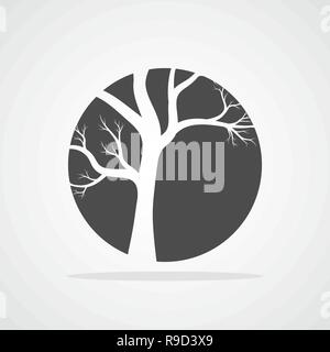Gray tree round icon in flat design. Vector illustration. Abstract tree ...