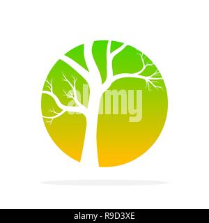 Green tree round icon in flat design. Vector illustration. Abstract tree in the shape of a circle, isolated Stock Vector