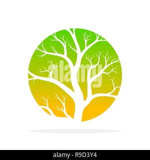 Green tree round icon in flat design. Vector illustration. Abstract tree in the shape of a circle, isolated Stock Vector