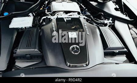 Kyiv, Ukraine - September 2, 2017: Mercedes-Benz GTs Engine Stock Photo