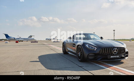 Kyiv, Ukraine - September 2, 2017: Mercedes-Benz Star Experience 2017 on the airport Boryspil at the express test of the fastest Mercedes AMG for journalists, bloggers and clients from Kyiv Stock Photo