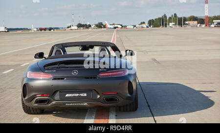 Kyiv, Ukraine - September 2, 2017: Mercedes-Benz Star Experience 2017 on the airport Boryspil at the express test of the fastest Mercedes AMG for journalists, bloggers and clients from Kyiv Stock Photo