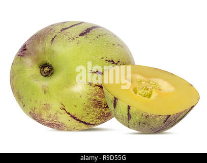 Pepino melon fruit isolated on white background. Clipping Path. Stock Photo