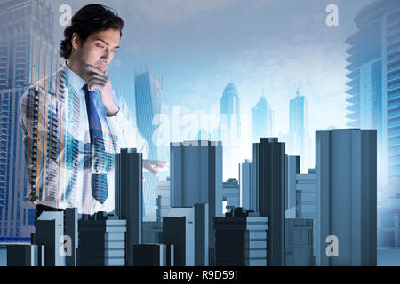 Futuristic architect doing urban planning Stock Photo