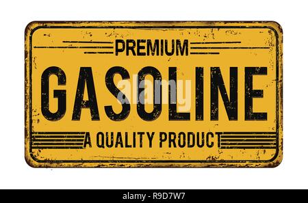 Premium gasoline vintage rusty metal sign on a white background, vector illustration Stock Vector