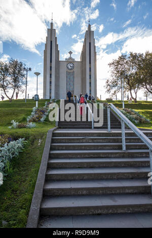 Church of Akureyri on sunny day in north of Iceland Stock Photo