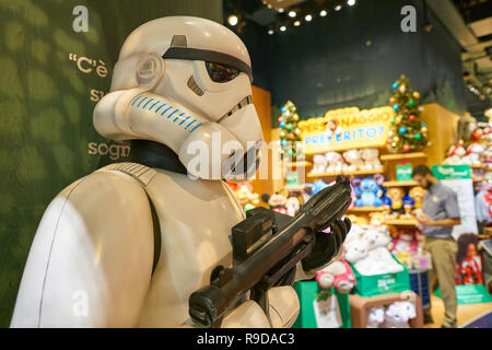 MILAN, ITALY - CIRCA NOVEMBER, 2017: Star Wars stormtrooper figure on display at Disney Store. A stormtrooper is a fictional soldier in the Star Wars  Stock Photo