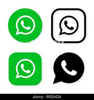 Phone handset icon in speech bubble on green background. Whats app messenger logo icon, symbol, ui. Vector illustration Stock Vector