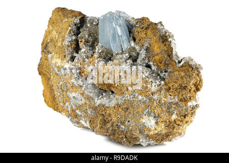 blue barite crystals on matrix from Morocco isolated on white background Stock Photo