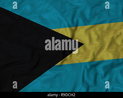 Closeup of Ruffled Bahamas flag, Fabric Flag Background. Stock Photo