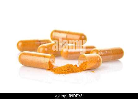 Turmeric Capsule  isolated on white background Stock Photo