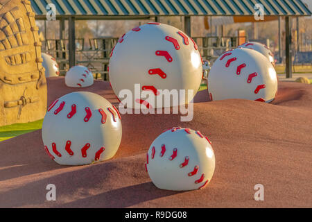 Set of large baseballs for climbing on playground Stock Photo