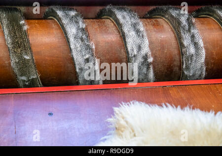 Traditional skin processing at tannery in Scotland. Stock Photo