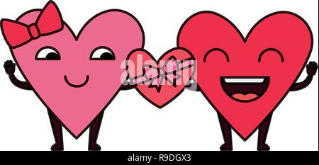 hearts love couple kawaii characters Stock Vector