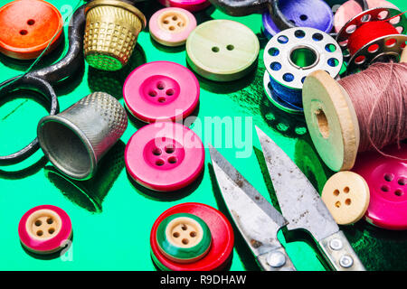 Accessories for tailoring.Bright assorted sewing buttons in mix colors Stock Photo