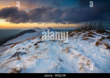 Sunset over Bieszczady Mountains, south east Poland Stock Photo