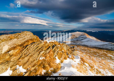 Sunset over Bieszczady Mountains, south east Poland Stock Photo