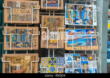 different souvenirs For Sale At Local Vendors in Alfama district, Lisbon, Portugal Stock Photo