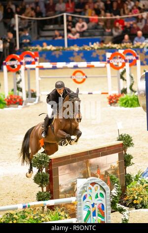 London, UK. 22nd Dec, 2018. 2nd Place. Karel Cox riding Evert. BEL. The Longines FEI Jumping World Cup.  Showjumping. Olympia. The London International Horse Show. London. GBR. 22/12/2018. Credit: Sport In Pictures/Alamy Live News Stock Photo