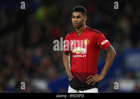 Cardiff, UK. 22nd Dec, 2018. Marcus Rashford of Manchester United looks on.Premier League match, Cardiff City v Manchester Utd at the Cardiff City Stadium on Saturday 22nd December 2018. this image may only be used for Editorial purposes. Editorial use only, license required for commercial use. No use in betting, games or a single club/league/player publications. pic by Andrew Orchard/Andrew Orchard sports photography/Alamy Live news Credit: Andrew Orchard sports photography/Alamy Live News Stock Photo