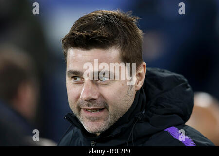 Liverpool, UK. 23rd Dec, 2018. Tottenham Hotspur Manager Mauricio Pochettino looks on. Premier League match, Everton v Tottenham Hotspur at Goodison Park in Liverpool on Sunday 23rd December 2018.  pic by Chris Stading/Andrew Orchard sports photography/Alamy Live News this image may only be used for Editorial purposes. Editorial use only, license required for commercial use. No use in betting, games or a single club/league/player publications. Credit: Andrew Orchard sports photography/Alamy Live News Stock Photo