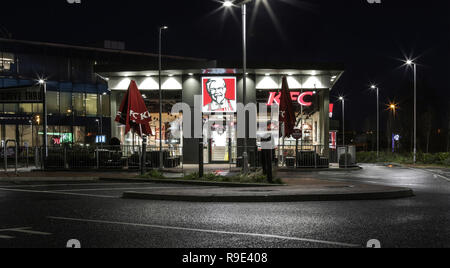 SWINDON, UK - DECEMBER 22, 2018: KFC Drive thru in Swindon Wiltshire at night Stock Photo