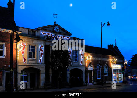 Christmas lights in Bourne Town centre, Lincolnshire; England; UK Stock Photo