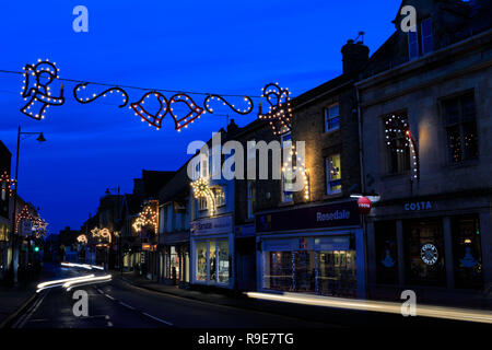 Christmas lights in Bourne Town centre, Lincolnshire; England; UK Stock Photo