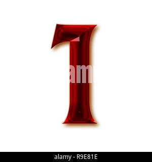 Number 1 from stylish faceted ruby alphabet, shiny gemstone letters, numbers and punctuation marks Stock Photo