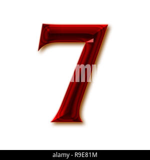 Number 7 from stylish faceted ruby alphabet, shiny gemstone letters, numbers and punctuation marks Stock Photo