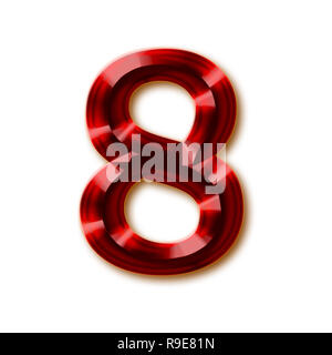 Number 8 from stylish faceted ruby alphabet, shiny gemstone letters, numbers and punctuation marks Stock Photo