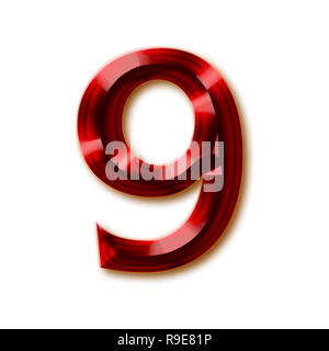 Number 9 from stylish faceted ruby alphabet, shiny gemstone letters, numbers and punctuation marks Stock Photo