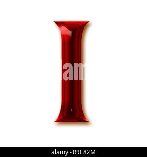 Letter I from stylish faceted ruby alphabet, shiny gemstone letters, numbers and punctuation marks Stock Photo
