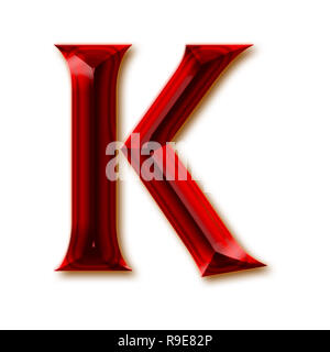 Letter K from stylish faceted ruby alphabet, shiny gemstone letters, numbers and punctuation marks Stock Photo